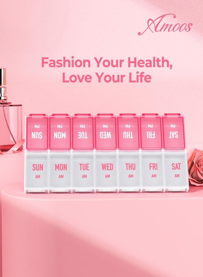 AMOOS Weekly Pill Organizer 2 Times a Day, Stylish Pill Box 7 Day AM PM with Large Compartments, Pill Case Easy to Use, BPA-Free Pill Container for Vitamins, Fish Oils, Supplements, Medicines, Pink - Image 2
